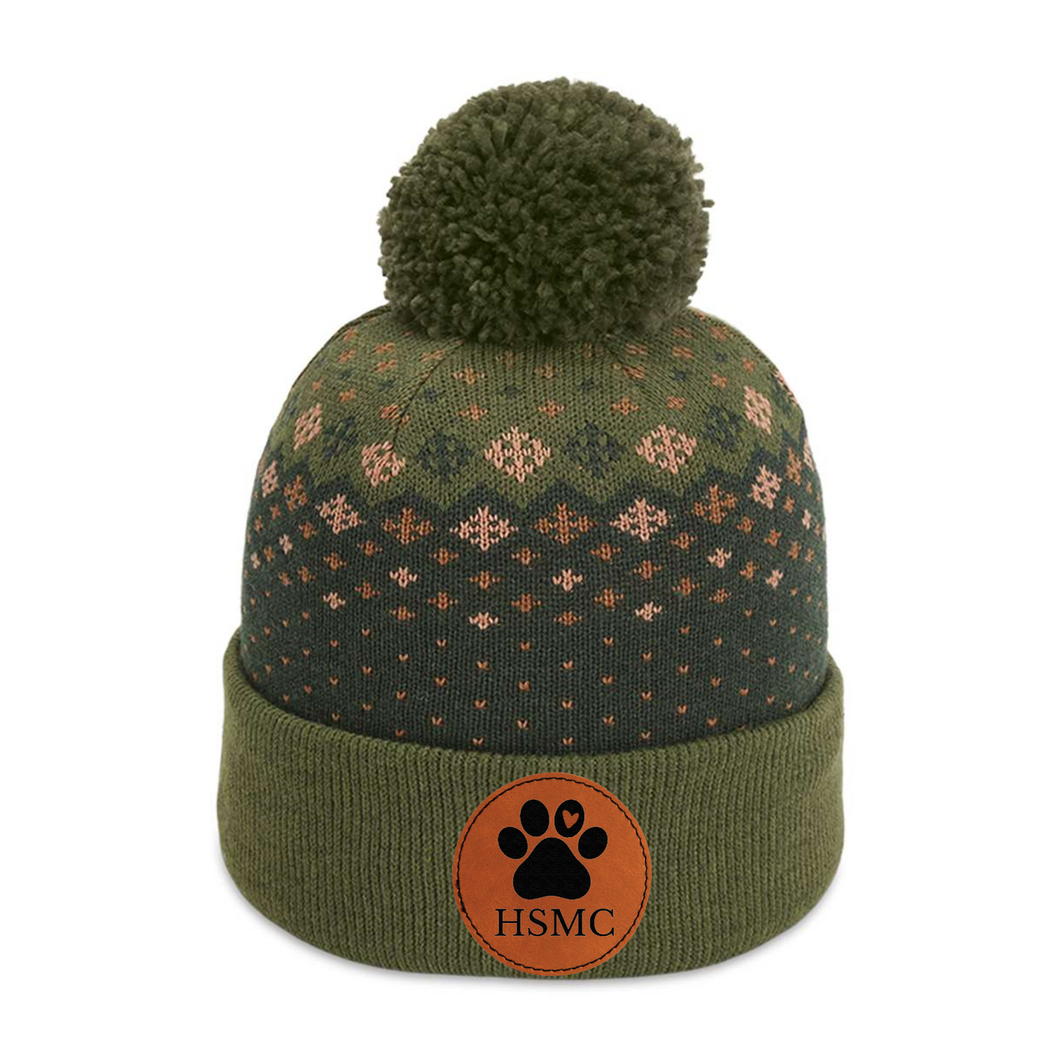 Patterned Beanie w/ HSMC Paw Print Patch
