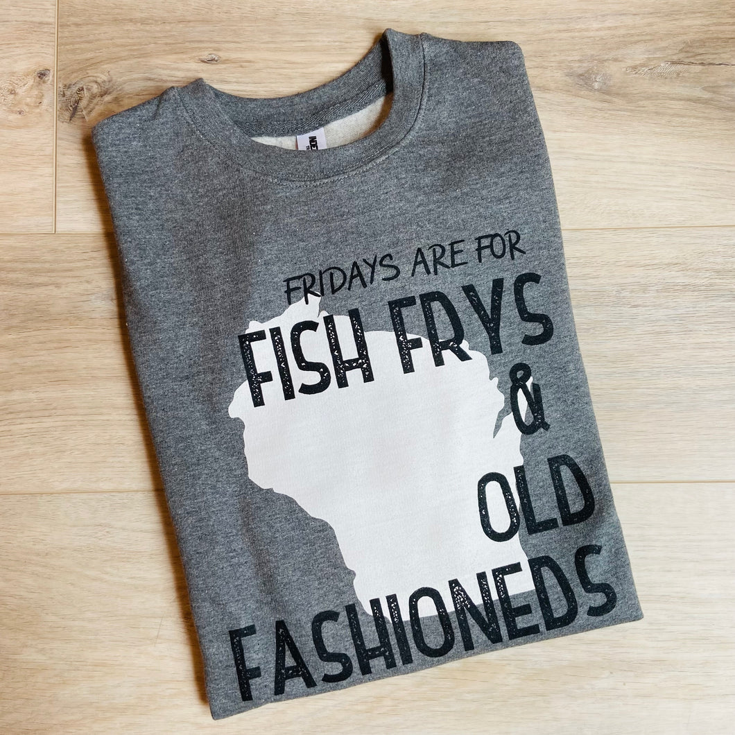 'Fish Frys & Old Fashioneds' Midweight Crewneck - Grey