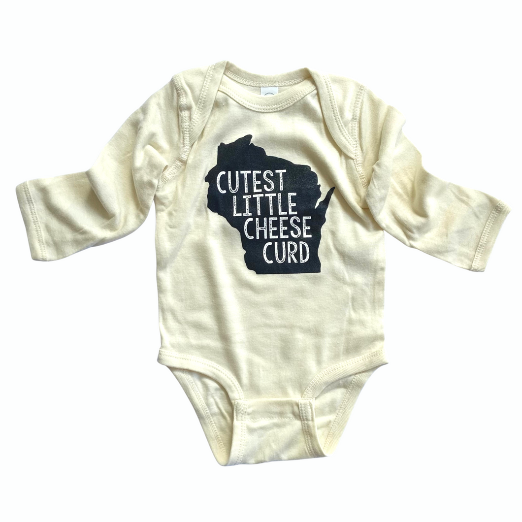 'Cutest Little Cheese Curd' Baby Long Sleeve Onesie - Ivory