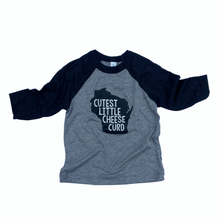 Load image into Gallery viewer, &#39;Cutest Little Cheese Curd&#39; Toddler Raglan Tee - Grey/Black
