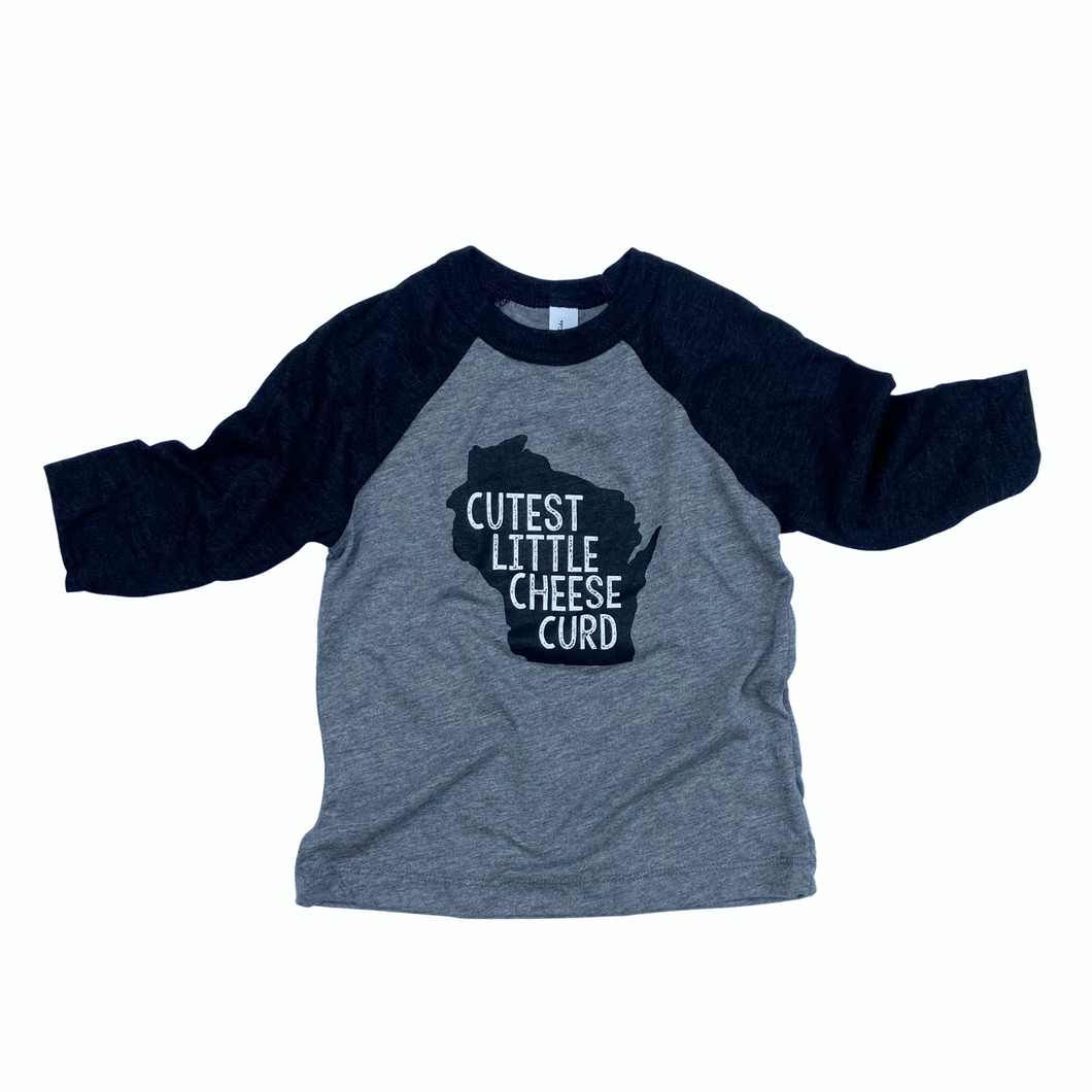 'Cutest Little Cheese Curd' Toddler Raglan Tee - Grey/Black