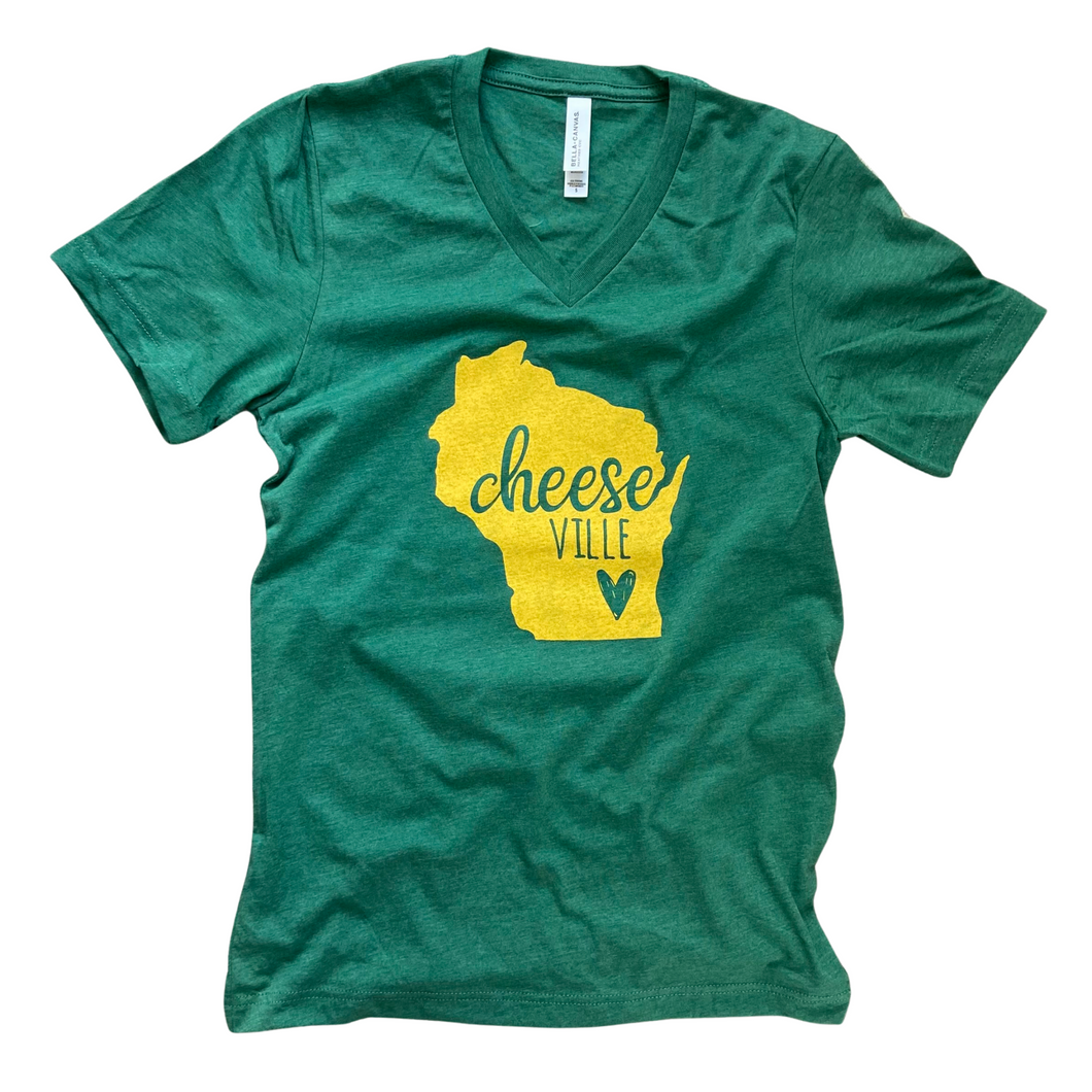 Packers 'Cheeseville' V-Neck Adult Tee - Green/Yellow