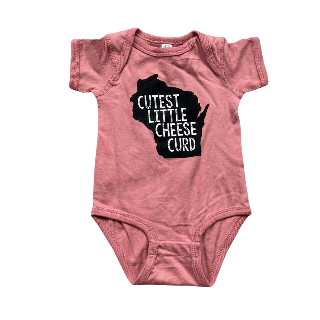 'Cutest Little Cheese Curd' Baby Short Sleeve Onesie - Mauve