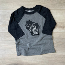 Load image into Gallery viewer, &#39;Cutest Little Cheese Curd&#39; Toddler Raglan Tee - Grey/Black
