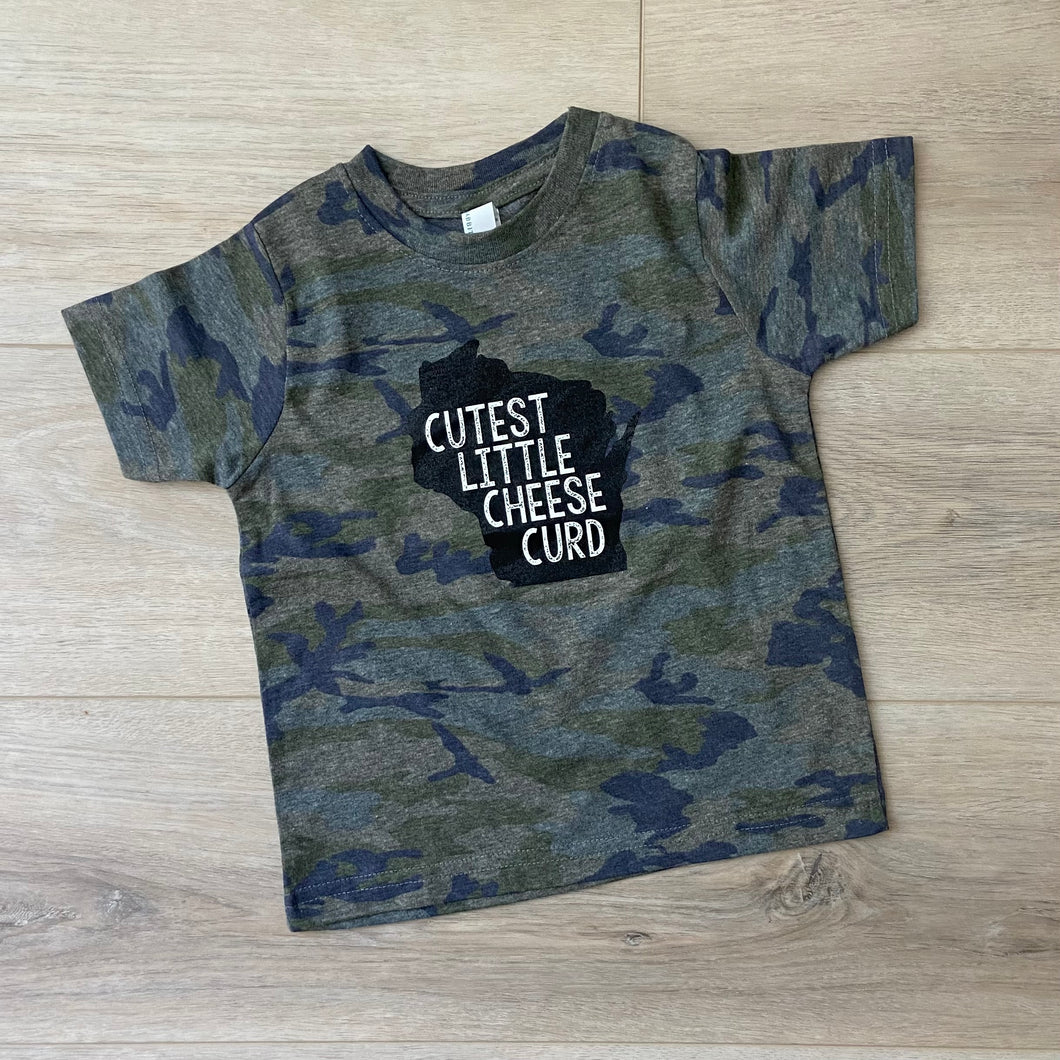 'Cutest Little Cheese Curd' Short Sleeve Toddler Tee - Camo